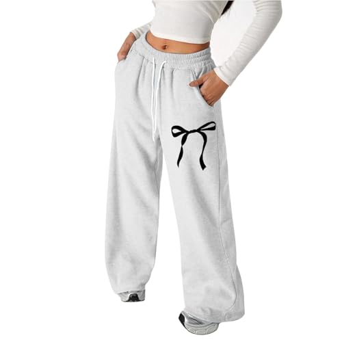 Girl's Bowknot Baggy Sweatpants Lightweight Straight Leg Athletic Pants with Pockets Girls Size 4-13 Years