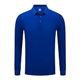 FRER Langarm Poloshirt Herren,Poloshirt Button Neck Polo Personalisiertes Logo Slim Fit Blau Shirt Weich Langarm Poloshirts Golf Tennis Shirts Für Herren Teens Bluse Tops Unisex L