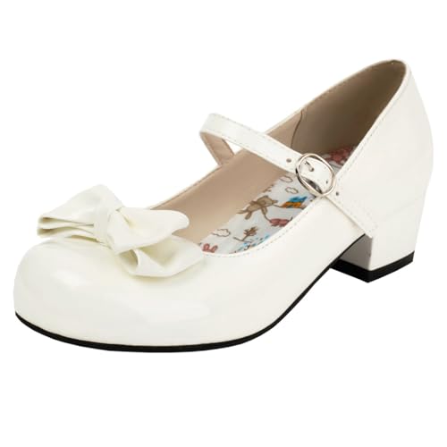 Parisuit Womens Cute Lolita Mary Jane Bow Shoes Round Toe Low Chunky Heel Ankle Strap Pumps