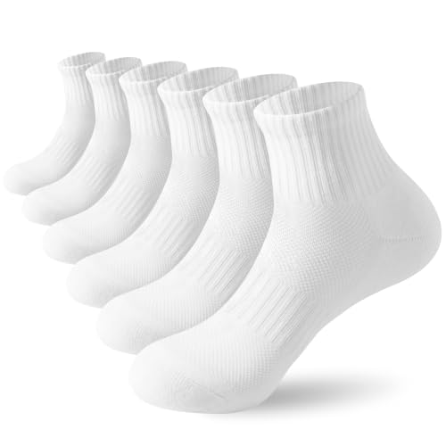 6 Pairs Quarter Socks for Women/Men, Moisture-Wicking Breathable Athletic Socks with Reinforced Footbed Cushion