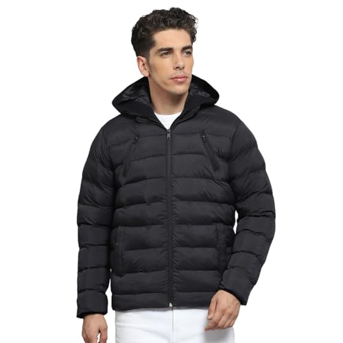 Monte Carlo Mens Solid Black Hooded Neck Full Sleeve Jacket_