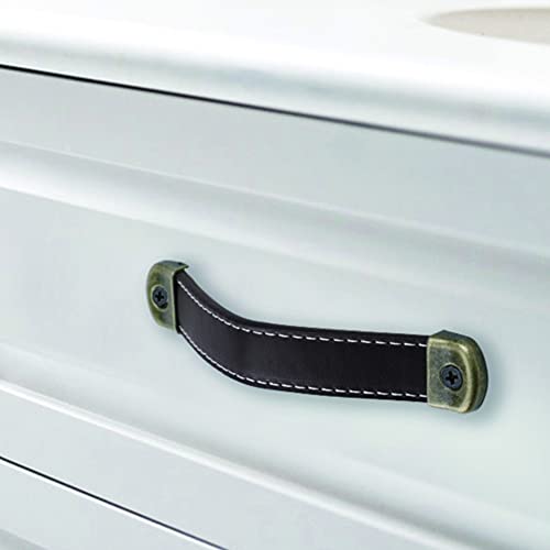 CONPHERON 4 Pcs Vintage Leather Handles Furniture Kitchen Drawer Pull Cabinet Door Handle Retro Handmade Leather Handles for Cupboard Pulls Drawer Knobs 128mm - Image 4