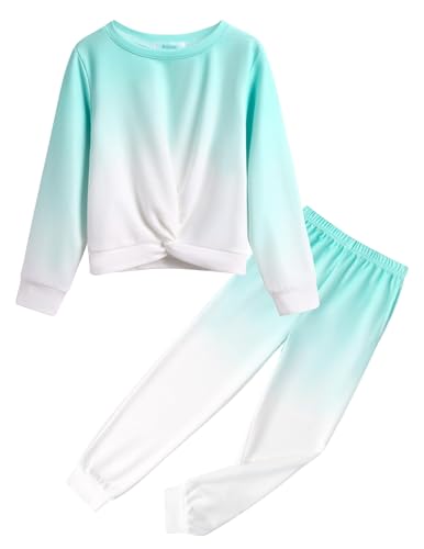 Image of Arshiner Girls 2 Piece Outfits Fashion Twist Front Tracksuit Long Sleeve Pullover Sweatshirt Sweatpants Jogger set Sweatsuit