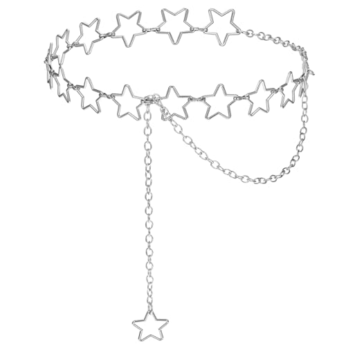ElevateTech Women Star Waist Chain Metal Belly Chain Belt Adjustable Plus Size Chain Body Cute Decorative Accessories Suitable Formal Wear Jeans Dresses Casual Pants Girls Gifts (Silver)