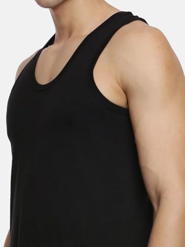 Image of RAMRAJ COTTON Men's Undershirt Vest|Inner Wear Banian|Light Cotton| Black Scoop Neck Sleeveless