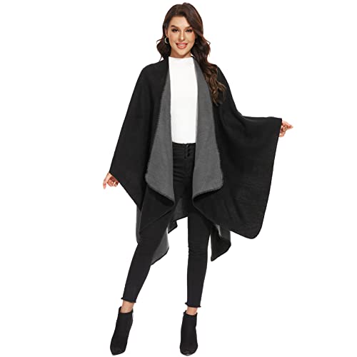 Colornival Damen Winter Poncho - Warme Elegante Decke Cape Strick Mantel Schal - Geschenk für Geburtstag Weihnachten (Schwarz)