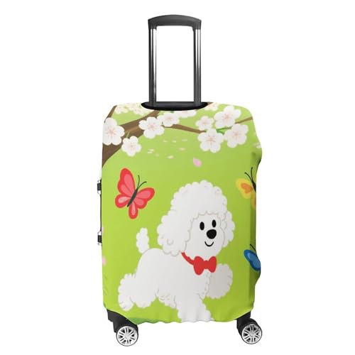 Spring Dog Butterfly Elastic Luggage Cover Suitcase Protector for 19-32 Inch Suitcases | Universal Stretchable Travel Bag Cover | Anti-Scratch, Washable with Zipper Closure L4