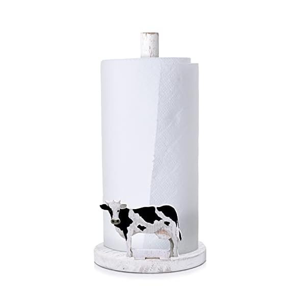 Farmhouse Paper Towel Holder Cow Rooster Sunflower Wooden Paper Towel Stand Paper Towel Dispenser Decorative Farm Kitchen Accessories for Kitchen Bathroom Table Decoration (Cow)