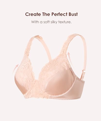 Image of Ultra Soft Lace Bras for Women, Full Coverage Underwire Minimizer Bras, Lifting Comfort Bra for Everyday Wear.