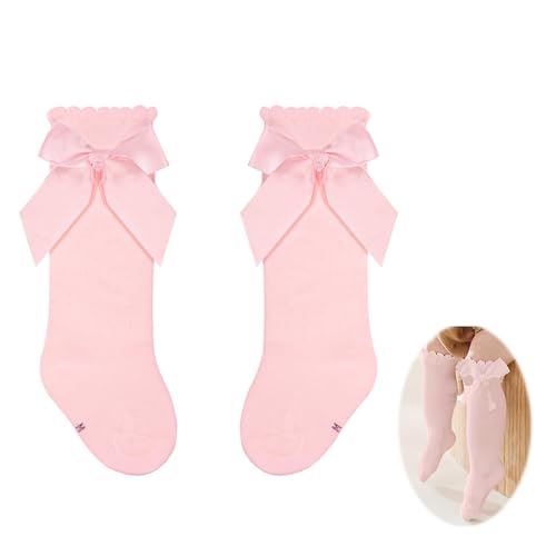 Baby Knee Socks, Bow Ruffled Knee High Socks Long Cotton Tube Stockings for Infant Toddler Girls Newborn Dress Socks