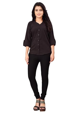 Image of DHRUVI Trendz Women's Solid Crepe Regular Fit Shirt