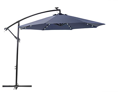 Sun Raysun Ray 811046 10 Round 8 Rib Offset Cantilever Solar Patio Umbrella 24 Led Lights Crank With Adjustable Tilt Cross Base Aluminum Frame Navy Dailymail