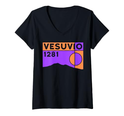 Questo disegno grafico presenta la silhouette originale del vulcano Vesuvio e la sua altitudine di 1281 m. Il Vesuvio è un vulcano attivo situato nel Golf di Napoli, Italia. Pompeji fu sepolta dalle sue ceneri nel 79 d.C.