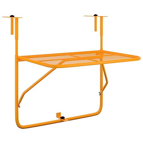 vidaXL Mesa de Balcón Mesita Colgante Plegable Auxiliar Terraza Patio Porche Barandilla Decoración Adorno Macetas Acero Amarillo 60x40 cm