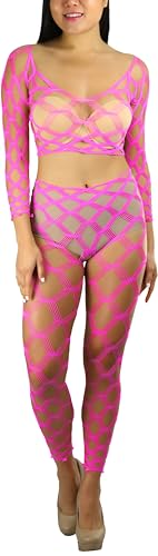 Image of ToBeInStyle Women's Spandex Multi Net Fishnet Set Rave Novelty Party Crop Top & Tights