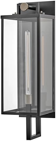 Hinkley Catalina Outdoor Large Wall Mount Lantern, Clear Glass, Transitional, Aluminum, Black Finish with Burnished Bronze Accent