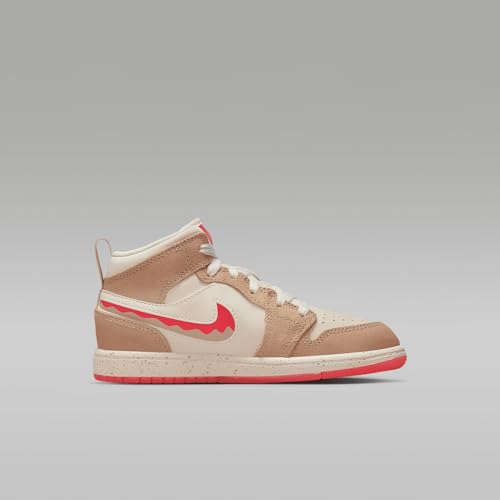 Jordan 1 Mid SE Little Kids' Shoes (HJ5960-206, Desert/Pale Ivory/Fusion Red)3