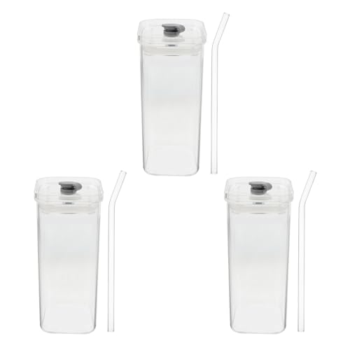 Vasos Cuadrados de Transparente con Tapa Juego de 3 de 350 Ml para Bebidas 2