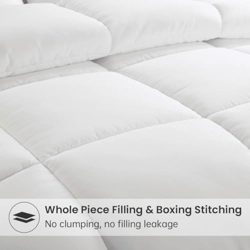 Image of EASELAND Queen Size Down Alternative Comforter, Pure White, 88x88 Inches | Quilted Duvet Insert for All Seasons, Soft Lightweight Bedding with Corner Tabs, Breathable Machine Washable Hotel Quality