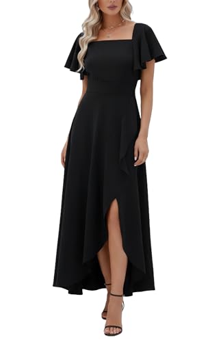 Image of LightlyKiss Women's Square Neck Backless Dress High Slit Wedding Guest Dress Formal Cocktail Party Dress