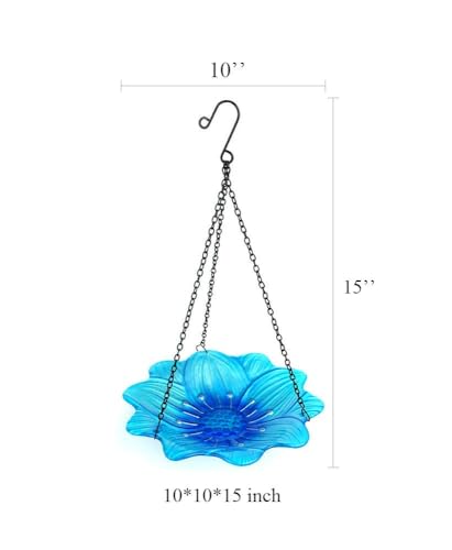 Image of HONGLAND Bird Baths for Outside,10 Inch Small Blue Glass Birdbaths Outdoor,Detachable Bird Feeder with Metal HangingStake for Garden Yard Patio Decor,15 inch Height