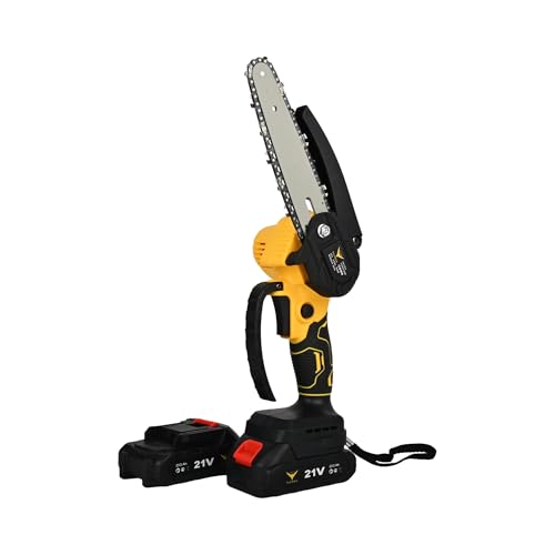 Image of HYCO Label Flymax Cordless Chainsaw 6 inch, 21V Mini Electric Hand Saw with 2 Batteries, Portable Power Tool for Gardening, Wood Cutting, Trimming, With Titanium Chain Made in Taiwan