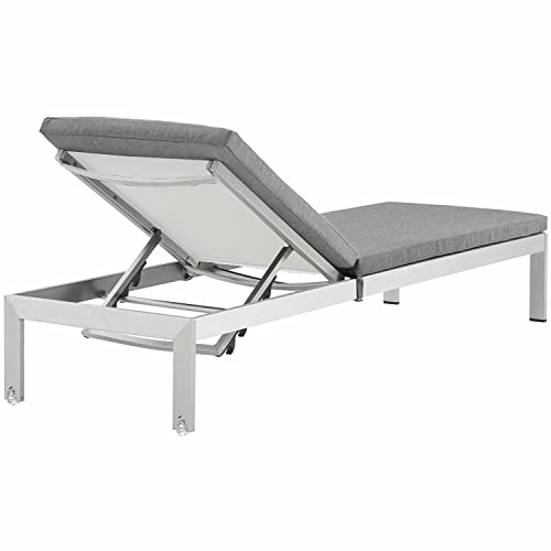 Modway Shore Aluminum Outdoor Patio Chaise Poolside Lounge Chair With Cushion, Gray #TOP4