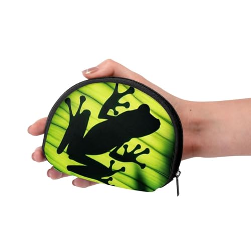 Portable Coin Purse Tropical-Frog-Shadow-On-Leaf Mini Zippered Money Pouch Card Holder3