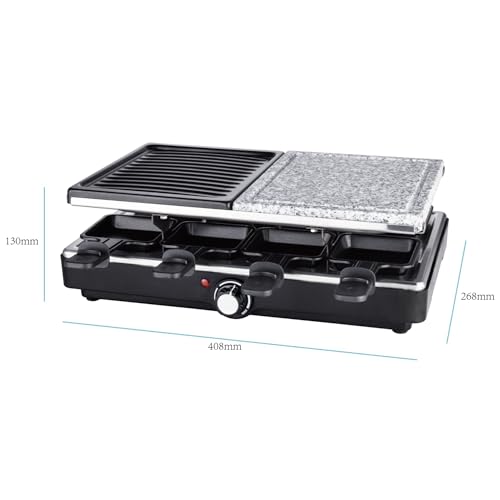 Hot Stone Raclette Electric Grill 3 In 1 Indoor Kitchen BBQ Grill 1400W Stone and Non Stick Steel with 8 Cheese Dishes Adjustable Temperature - Image 3