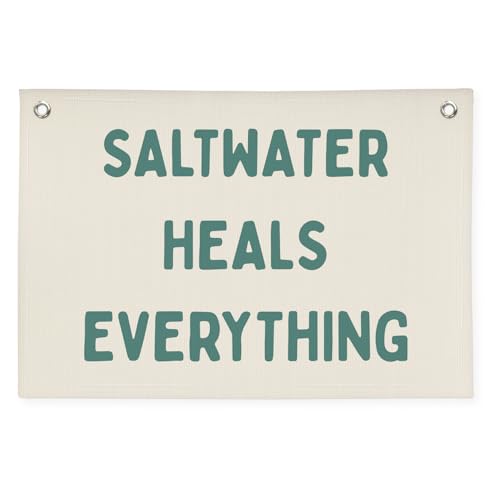 Image of Beach Room Decor Coastal Decor, Saltwater Heals Everything Wall Hanging Flag,Surf Aesthetic Summer Banner for Room Apartment Playroom Living Room Decor,Teen Decor,Beachy Wall kidroom