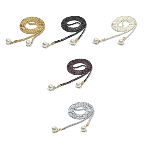 2Pcs Fashion Woven Waist Rope Adjustable Laceup Waist Belt With Pearls Decors For Women Dresses And Skirt All Matching Women3