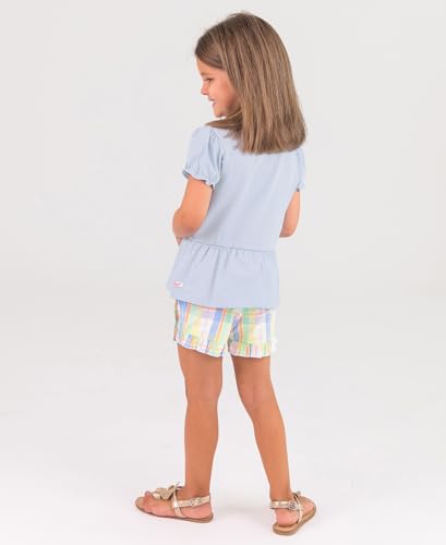 RuffleButts Windsurfer Blue Puff Sleeve Knit Peplum Top - 2T4