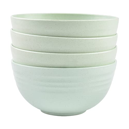 CUNTAUK Lot de 4 grands bols à pâtes réutilisables en plastique incassable, 680 g, bols à soupe légers pour riz, salade, nouilles, soupe, salade (vert)