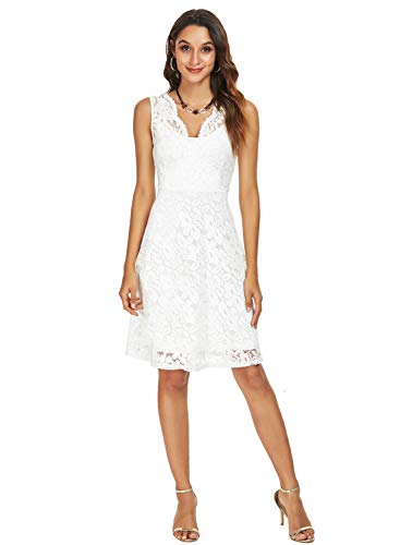 Image of Atnlewhi Womens Vintage Lace Floral Off Shoulder Elegant Swing Dresses A-line Mini Dress for Party Cocktail Wedding