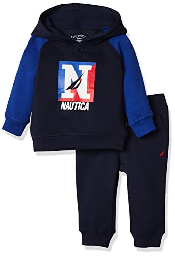 Nautica Baby Boys' 2 Pieces Hooded Pullover Pants Set, Mazarine/Navy Blazer, 3/6M #TOP16