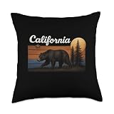 Vintage California Bear Sunset Design with Trees and Retro Throw Pillow