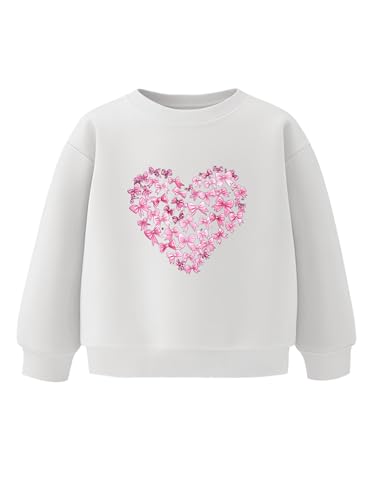 Kids Girls Bow Sweatshirt Long Sleeve Heat Transfer Bows Print Crewneck Pullover Tops Kids Valentine's Day Outfits