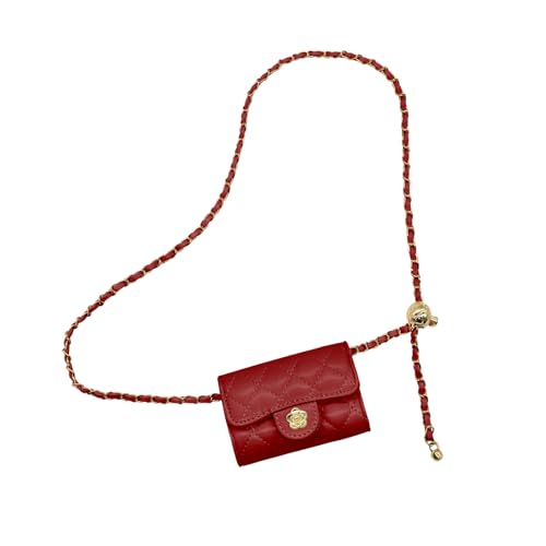 YAMEIZE Mini bolsa de cinto de couro PU para mulheres bolsa de cintura acolchoada transversal pochete destacável corrente de cinto, Vermelho