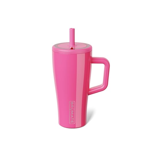 Image of BruMate Era 20 oz Tumbler with Handle and Straw | 100% Leakproof Insulated Tumbler with Lid and Straw | Made of Stainless Steel | Cup Holder Friendly Base | 20oz (Neon Pink)