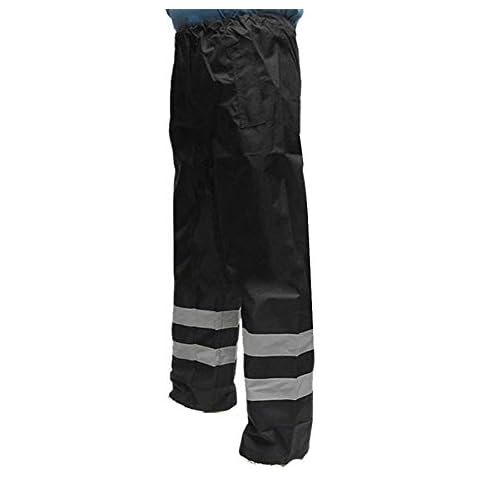 RIDDLEDWITHSTYLE Hi Viz Vis Safety Waterproof Rain Cover Trouser Mens Work High Visibility Pants Black Cover