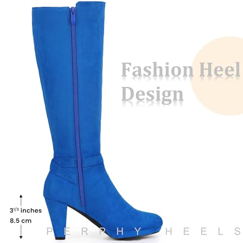 Perphy Low Platform Chunky Heels Buckle Knee High Boots for Women2