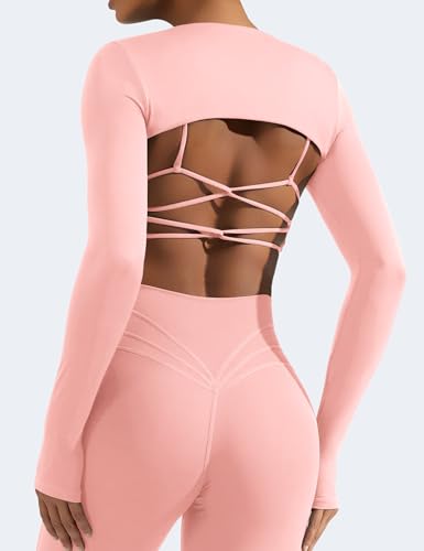 Image of YEOREO Women Crop Top Long Sleeve Bolero Open Front Workout Cropped Shirts Sports Shrug