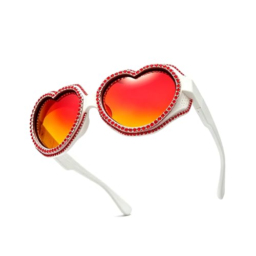 Image of laureles Fashion Rhinestone Heart Shaped Goggle Y2K Sunglasses Women One Piece Oversized Love Sun Glasses Men