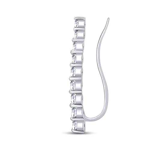 AFFY Floating Curved Bar One Piece Left Ear Crawler Earrings In White Gold Over Sterling Silver2