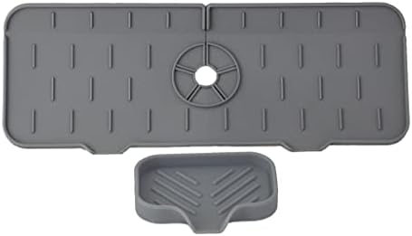 SOL Silicone Sink Faucet Pad – Comprises Soap Tray for Kitchen Sink, Drains Water Instantly, Faucet Sink Splash Guard, Surface Mounting Type for Kitchen & Bathroom Countertop – Grey