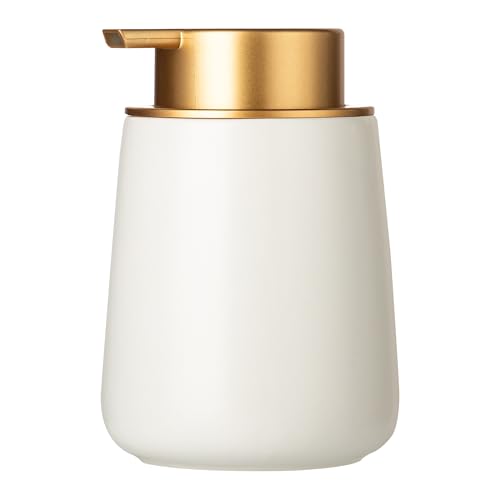 Image of Enra Ceramic Soap Dispenser, 12 Oz Wide-Mouth Hand Lotion Dispenser with Gold Pump, White Refillable Dish Soap Dispenser for Kitchen & Bathroom Countertop Decor