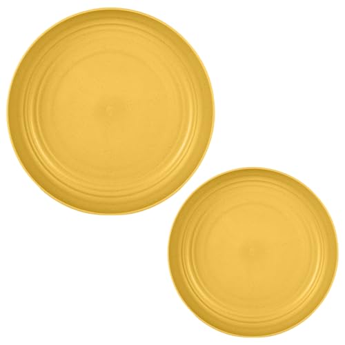 Image of Wheat Straw Dinner Dishes For Parties, Picnic, Camping, Home, School, Office, Traveling, Salads, Sandwiches, Cereal, Pizza Suitable For Dishwasher Microwave Safe (20cm+23cm, Yellow, Pack Of 2)