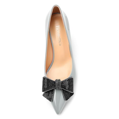 Image of Heels for Women Closed Patent Pointed Toe Bow Pumps Slip on Kitten Low Heels Wedding Party Dress Office Shoes 2.5Inch