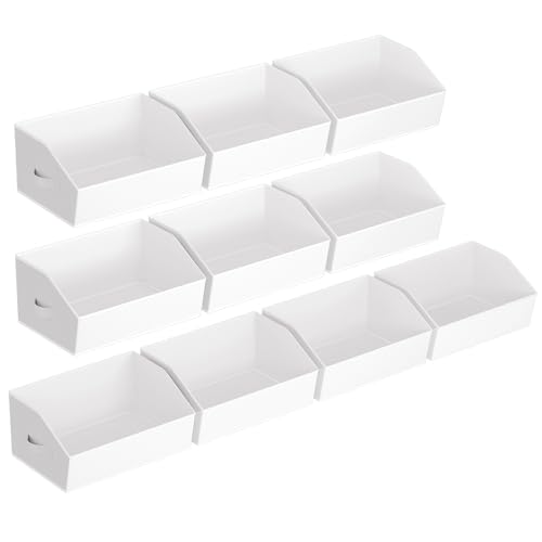 Image of Homsorout Closet Baskets for Shelves Trapezoid - Decorative Storage Baskets with Handle, Closet Bins for Organization, Shelf Storage Bins for Clothes, Books, Home, Office, 10 Pack, White