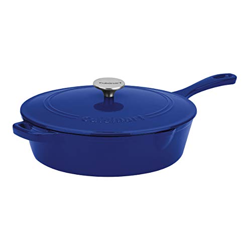 Image of Cuisinart Chef's Classic Enameled Cast Iron Dutch Oven with Lid, Porcelain Enameled Interior, Oven Safe, Induction Compatible, 12-Inch, Chicken Fryer, Colbat